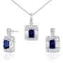 Designed just for You!! 2.75 carats Radiant Cut Created Blue Sapphire Pendant Earrings Set in Sterling Silver