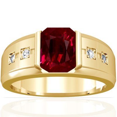 18K Yellow Gold Emerald Cut Ruby Mens Ring