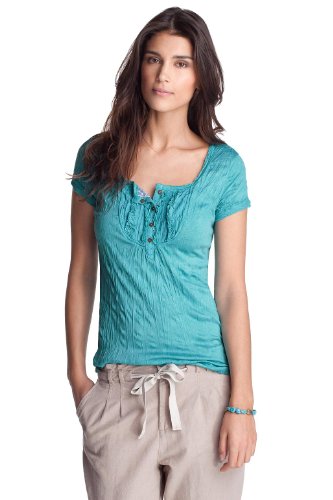 edc by ESPRIT Damen T-Shirt, 042CC1K052, Gr. 40 (L), T&uuml;rkis (sunny turquoise melange 494) Preisvergleich