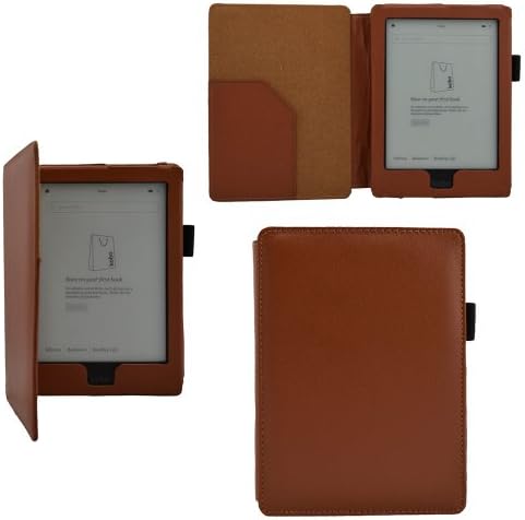 Premium Magnetic Folio Leather Cover with Auto Wakeup Sleep Mode for KOBO eReader AURA HD Edition (Brown)