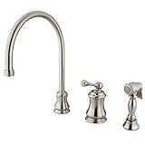Kingston Brass KS3818BLBS Restoration Widespread Kitchen Faucet with Brass Sprayer, 9-Inch, Satin Ni