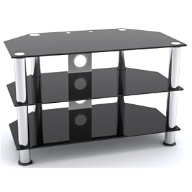 MountRight GT3 TV Stand For Up To 37" LED, LCD & Plasma Screen - Black Glass/Silver Legs
