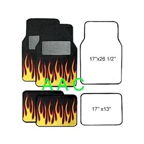 A Set of 4 Universal Fit Fire Flame Carpet Floor Mats for Cars / Truck - Black Yellow