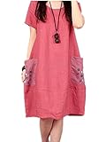 【TPGROWIN】 マタニティ ウェア ワンピース ドレス フレア チュニック カジュアル 出産 産前 産後 外出着 妊婦服 ゆったり 全3色 (L, レッド)