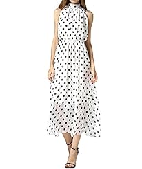 Elasticized   Waistline Polka Dot Print Sleeveless Chiffon  Dress
