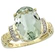 10k Gold Oval Stone Ring, w/ 0.07 Carat Brilliant Cut Diamonds & 5.68 Carats (14x10mm) Oval Cut Green Amethyst Stone, 9/16 in. (14mm) wide