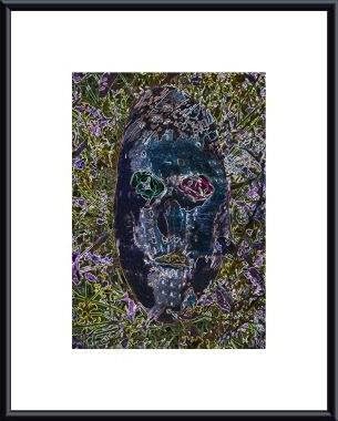 Death Mask, framed black metal, white matte 18 x 24 Inches.