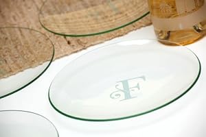 Glass Round Plate 8" Set of 4 Monogram F