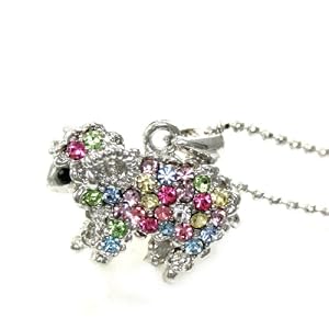 Beautiful Multi-Colored Crystal Ram Goat Charm Necklace Silver Tone