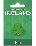 Large Green Shamrock With Gold Trim Lapel Pin, With Gold Ireland Print