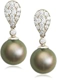 14k White Gold Tahitian Pearl and Diamond (.38cttw) Earrings
