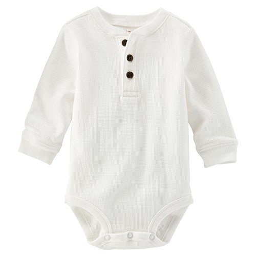 Oshkosh B'gosh Baby Boys' Thermal Henley Bodysuit (6 Months, White)