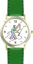 Fly Fisherman or Man in Wading Boots with Fish Fishing - WATCHBUDDY&reg; DELUXE TWO-TONE THEME WATCH - Arabic Numbers - Green Leather Strap-Size-Large ( Men's Size or Jumbo Women's Size )