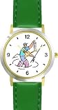 Fly Fisherman or Man in Wading Boots with Fish Fishing - WATCHBUDDY® DELUXE TWO-TONE THEME WATCH - Arabic Numbers - Green Leather Strap-Children's Size-Small ( Boy's Size & Girl's Size )