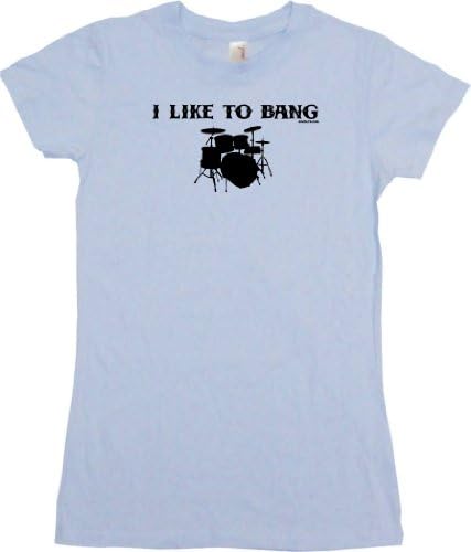 I Like To Bang Drums Drum Set Logo Women's Tee Shirt Large-Light Blue Babydoll