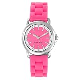Nine West Women's NW1071PKPK Silver-Tone and Pink Rubber Strap Watch
