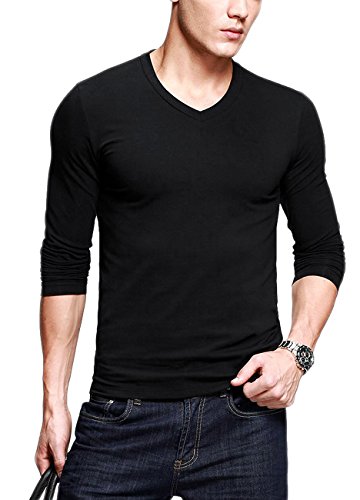iLoveSIA Mens T-Shirt Long Sleeve Slim Base Shirt V-Neck Undershirt