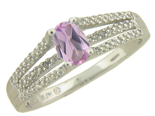 10k White Gold Oval Cut Lab-Created Pink Sapphire and Diamond Bridge Ring