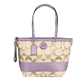 Authentic Coach Signature Stripe Zip Handbag 17433 Light Khaki/Lavender Purple