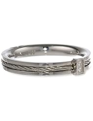 Womens Stainless Steel with Sterling Silver Cable and Cubic Zirconia Ring