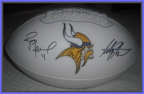 Minnesota Vikings Brett Favre/Adrian Peterson Autographed/Hand Signed Logo Football