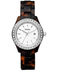 Fossil Womens ES2680 Faux Tortoise Plastic Bracelet White Glitz Analog Dial Watch