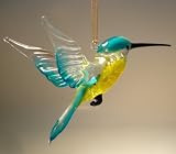 Blown Glass Art Bird Figurine RED and Green Hanging Hummingbird Ornament