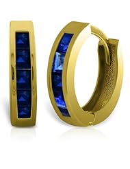 14k Solid Gold Natural Blue Sapphire Hoop Huggie Earrings