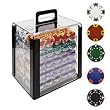 1000 14g Tri Color Ace/King Clay Poker Chips w/Acrylic Case