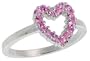 Highest Quality Sterling Silver 7/16" (11mm) wide Ladies' Heart Cut Out Ring, w/ Brilliant Cut Pink Tourmaline-colored CZ Stones (Available in Sizes 6 to 10), size 8