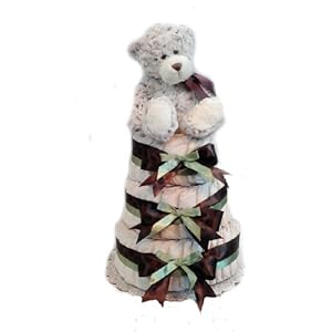Chocolate Mint Teddy Bear Baby Shower Diaper Cake - Seventh Generation Diapers