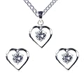 Silver Cubic Zirconia Heart Pendant and Stud Earrings Set with 46cm Curb Chain