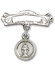 Sterling Silver Baby Badge with Miraculous Charm and Arched Polished Badge Pin