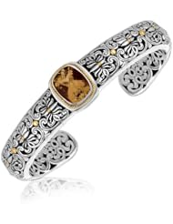 18K Yellow Gold and Sterling Silver Smokey Quartz Stationed Baroque Motif Cuff