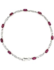 10k White Gold Swirl Tennis Bracelet w/ 0.05 Carat Brilliant Cut Diamonds & 2.50 Carats Oval Cut Created Ruby Stones, 1/8 in. (3mm) wide
