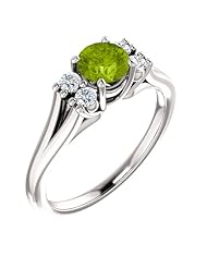 Platinum 5.00mm Round Cut Peridot and Diamond Ring -- LIFETIME WARRANTY