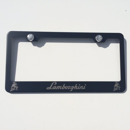 Matte Black Laser Engraved Lamborghini Stainless Steel USA License Plate Frame With Engraved Steel Logo Screw Cap Combo 12.25
