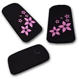 sw-mobile-shop Handy Tasche - Hülle Stofftasche Dekotasche in schwarz mit Blumen in lila / violett - Design Blume1 f. Sony Ericsson Xperia Neo / Xperia Neo V / Xperia Play / X10 / Xperia Arc / Xperia Arc S