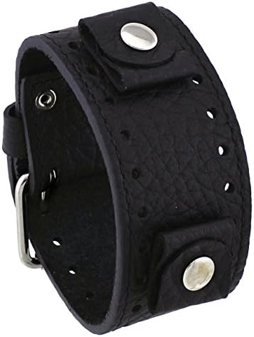 Rev #RIV-KB Riverside Buffalo Italian Design 22mm Lug Width Black Wide Leather Cuff Band