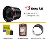 Vivitar High Definition 58mm 3.5X Telephoto Lens For Canon Powershot G10 G11 G12 With Tube Adapter + LCD Screen Protectors + Lens Cleaning Kit