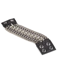 Streets Ahead Soft Black Leather Cuff Bracelet with Mixed Chains