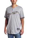 MLB Men's Milwaukee Brewers Prince Fielder Road Gray Short Sleeve 6 Button Synthetic Replica Baseball Jersey Spring 2012  (Road Gray, Small)