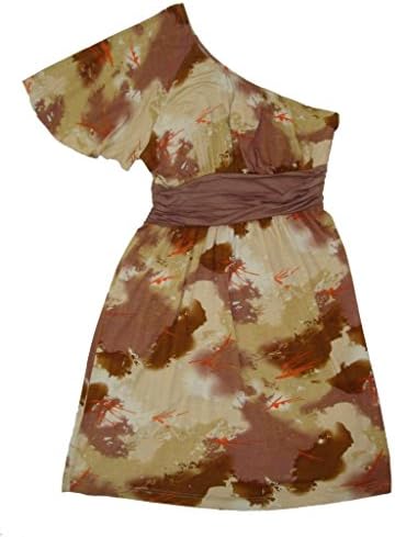 Chanceful Women's Casual One Shoulder Printed Day Night Beach Party Ruched Dress Large Brown