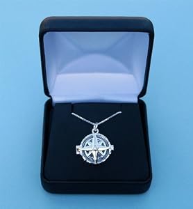 Compass Rose Silver Compass Locket with 19.5 inch Silver Chain
