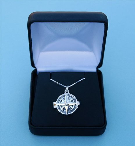 Sterling Silver Compass Rose Locket with Working Compass