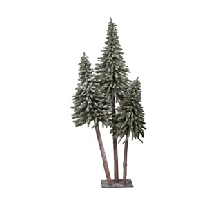 Downswept Flocked Triple Alpine Artificial Christmas Tree Cluster 3’ 4