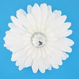 Large Gerber Daisy Flower Hair Clip Bow with Crystal Center for Infant Baby Toddler to Youth Girl- White