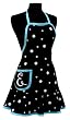 Black & White Polka Dot Monogram Apron with Glacier Blue Trim - E Black & White Polka Dot Monogram Apron with Glacier Blue Trim - E
