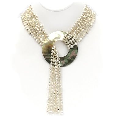 HinsonGayle Glamour Collection "Cleopatra" White Cultured Pearl Six-Strand Lariat Necklace 47 Inches (Glamour Collection)