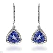 Earrings With 4.35ctw Precious Stones - Genuine Diamonds and Tanzanites Crafted in 14K White Gold Length 27.5mm